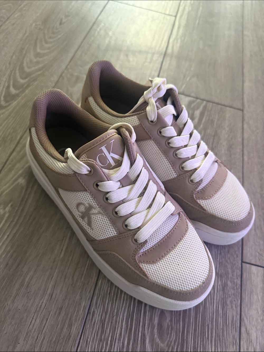 Calvin Klein Blush Taupe & White Low-Top Sneakers